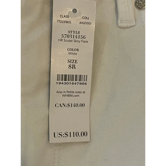 NWT White House Black Market White High-Rise Skinny Flare Jeans Size 8 - Picture 8 of 12
